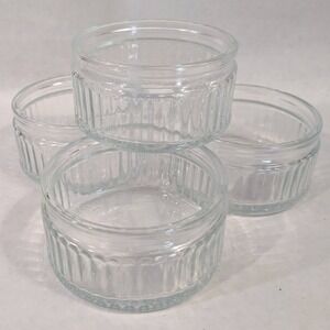 Vintage Clear Glass Ramekins Set of 4 Ribbed Fluted Souffle‎ Custard Cups 3.5in